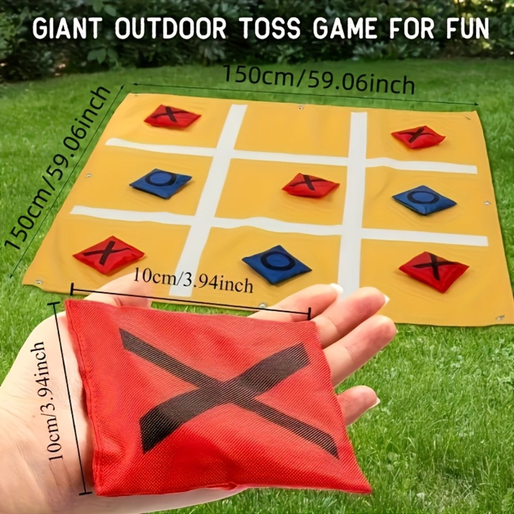 Giant Tic Tac Toe Bean Bag Toss Game Set Outdoor Lawn Game with 4.92ft Cloth 10 Bean Bags Ground Nails for Home and Salon Man