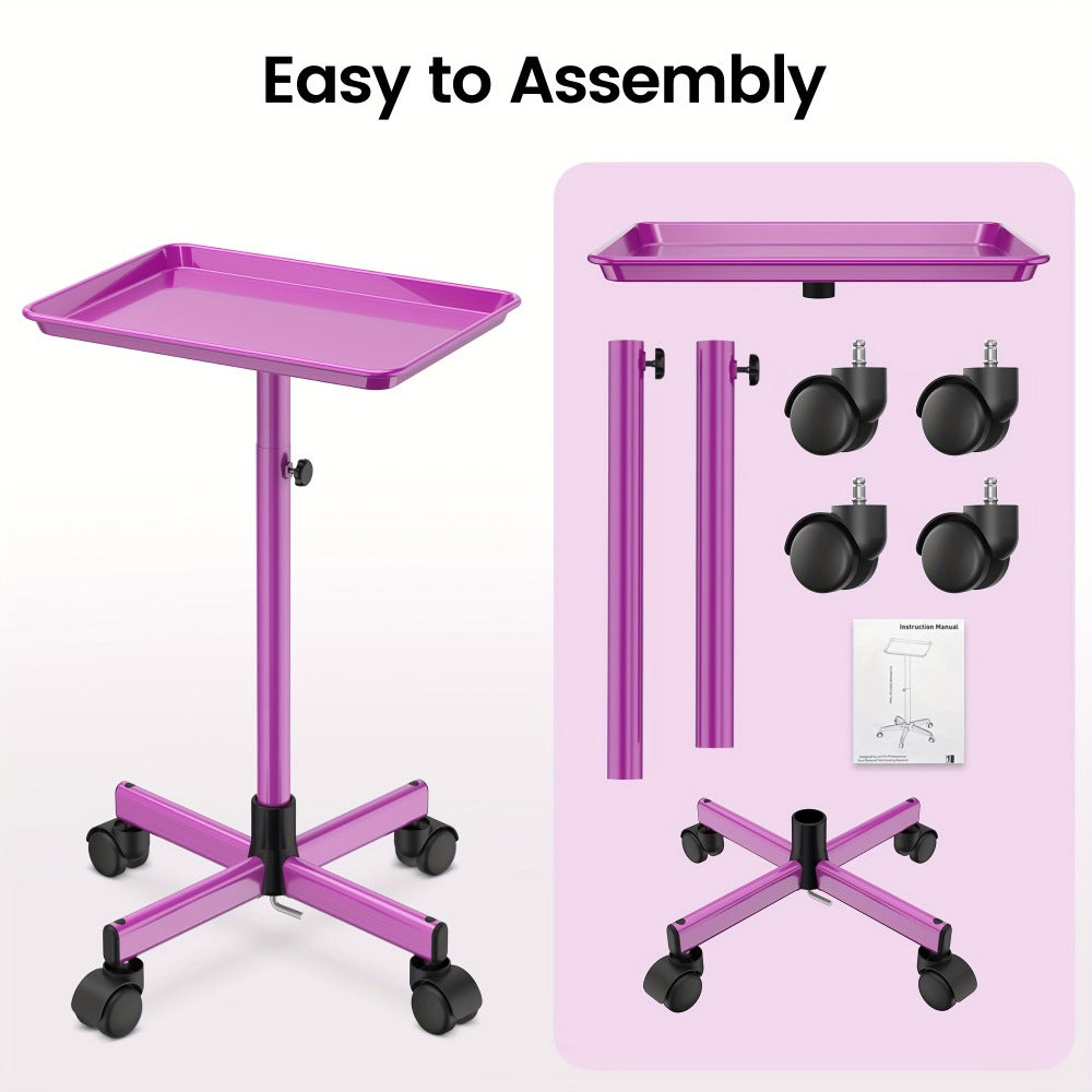 6-Color Premium Aluminum Salon Rolling Tray on Wheels – Adjustable Height Hairdresser Cart, Tattoo Tray, Spa Service Trolley 