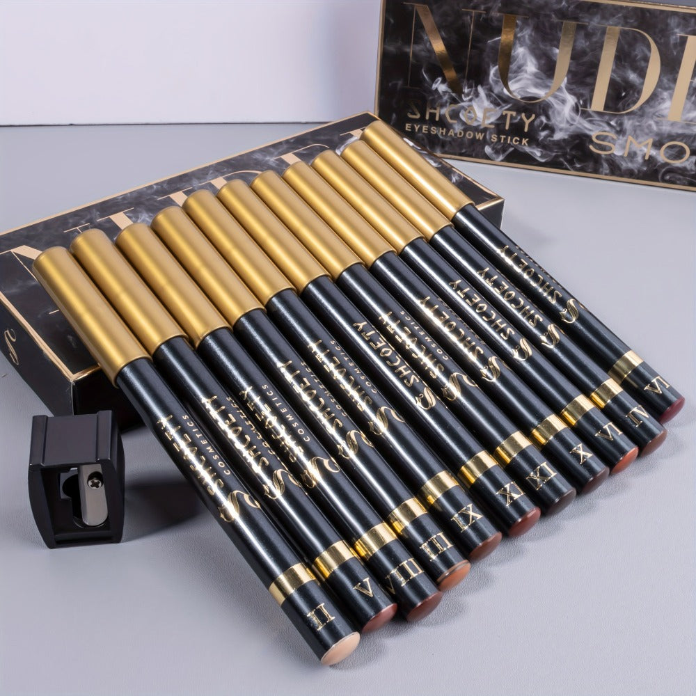 Eyeshadow Pencil Set 12pcs for Women, Matte & Shimmer Thick Stick Foam Eye Shadow Sticks, for Makeup, Travel and Everyday Van