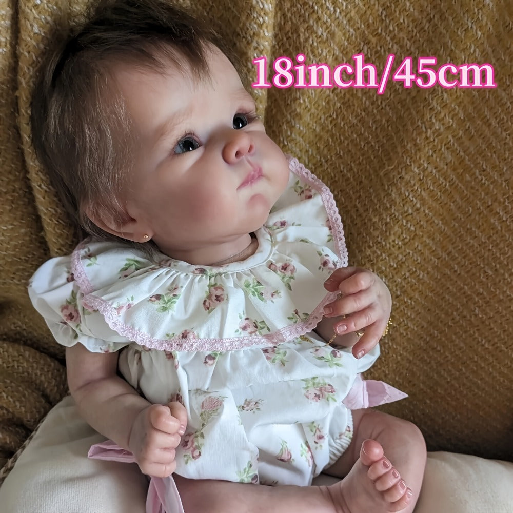 Reborn Baby Doll 18-Inch Cloth Body with Rooted Brown Hair, Open Eyes and One- or Two-Outfit Options — image 3
