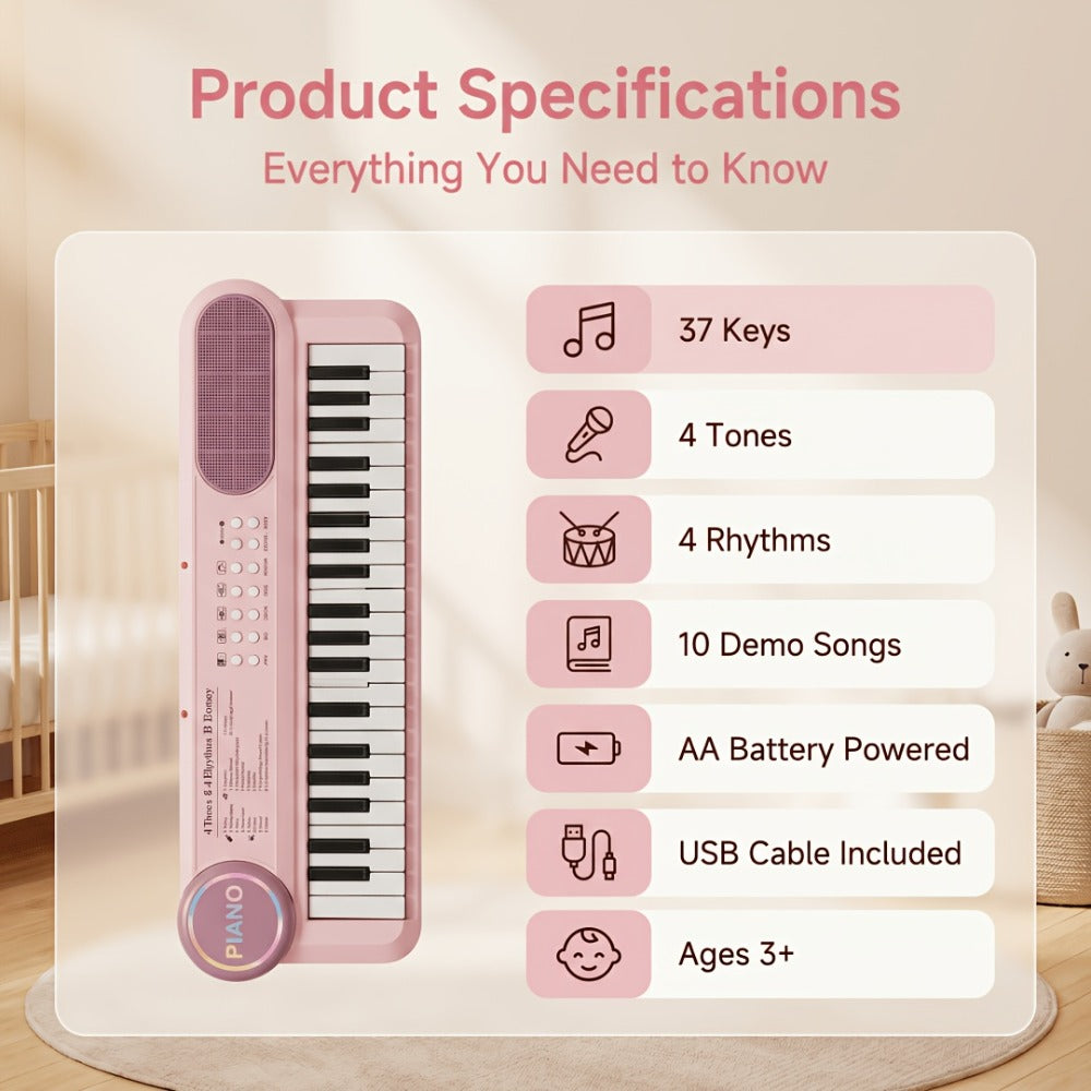 Kids Electronic Keyboard Piano 37 Keys with Microphone, Multi-Function Musical Instrument Toy for Children — image 9