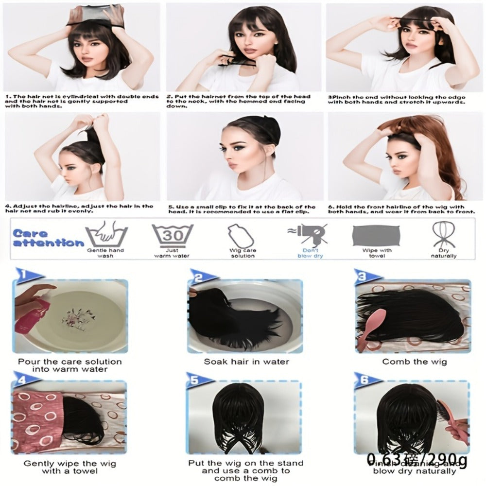Synthetic Wig 30-Inch Water-Wave Curls with Brown Highlights, Middle Part and Rose Net Cap — image 2