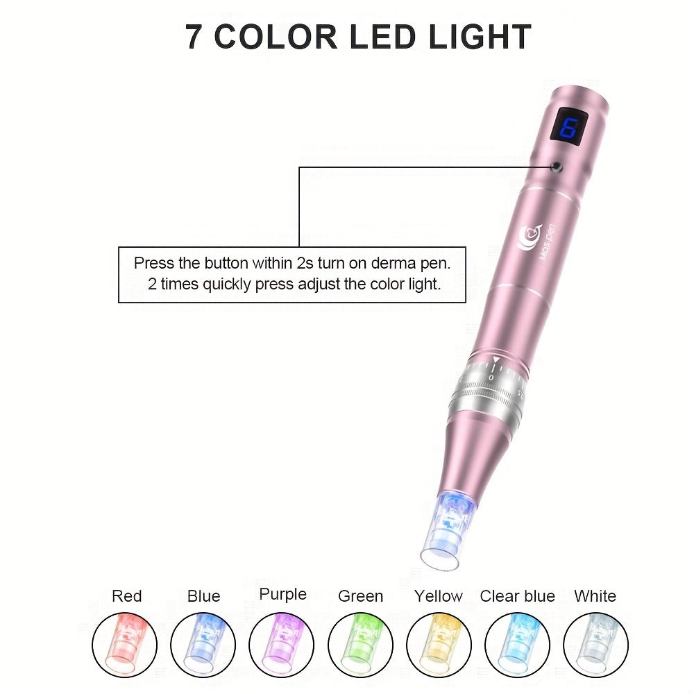 L6 Pink Microneedling Pen Kit with 10 Replacement Tips, Six Speed Levels and USB Charging Cable — image 6
