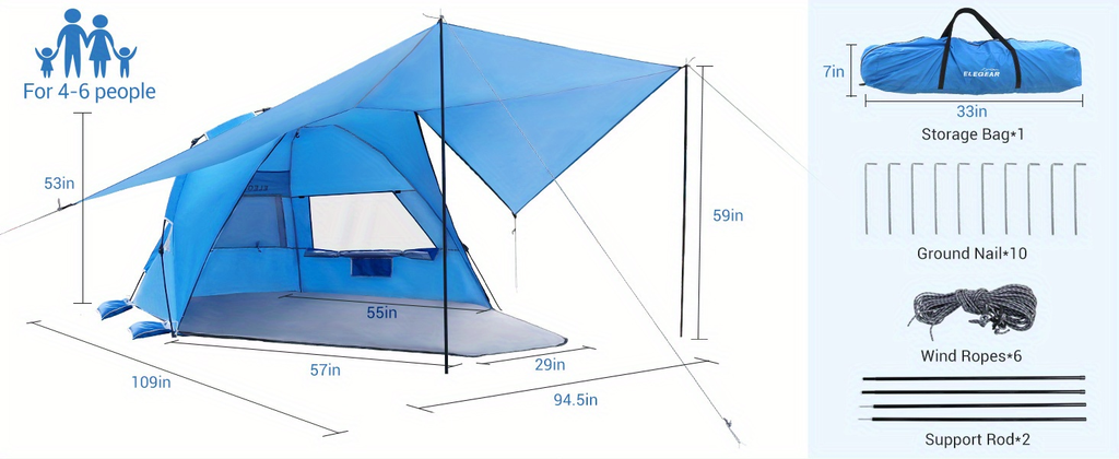 Convertible Beach Canopy Tent with Removable Roof, Four Setup Modes and Blue Checkout Color — image 14