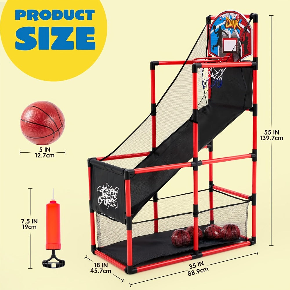 Kids Adjustable Basketball Hoop Set Arcade-Style Stand 4 Balls Air Pump with the Listed Color, Size or Set Options for Everyd