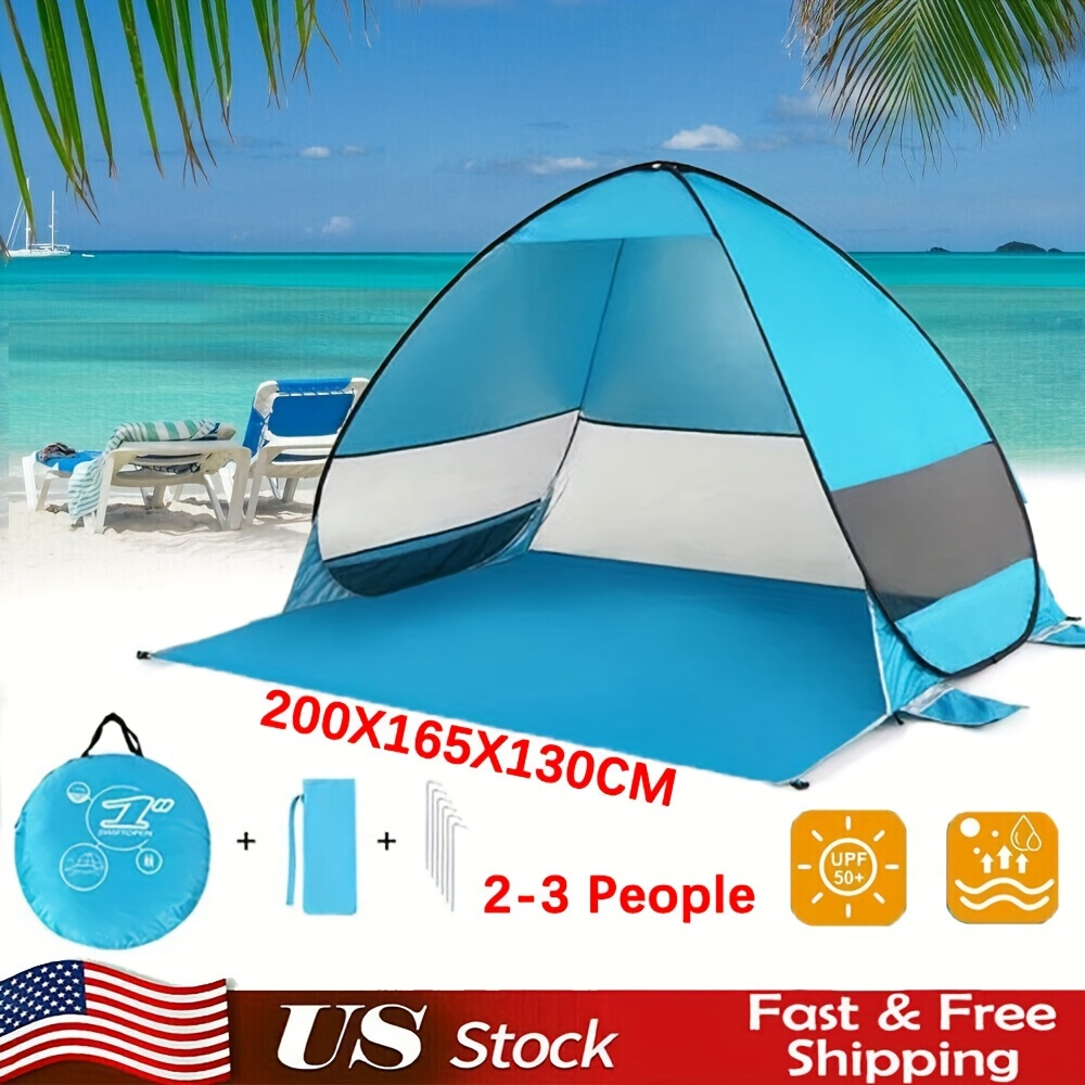 Pop-Up Beach Sun Shelter with 200 x 165 x 130 cm Interior, Six Stakes and Green or Blue Options — image 5