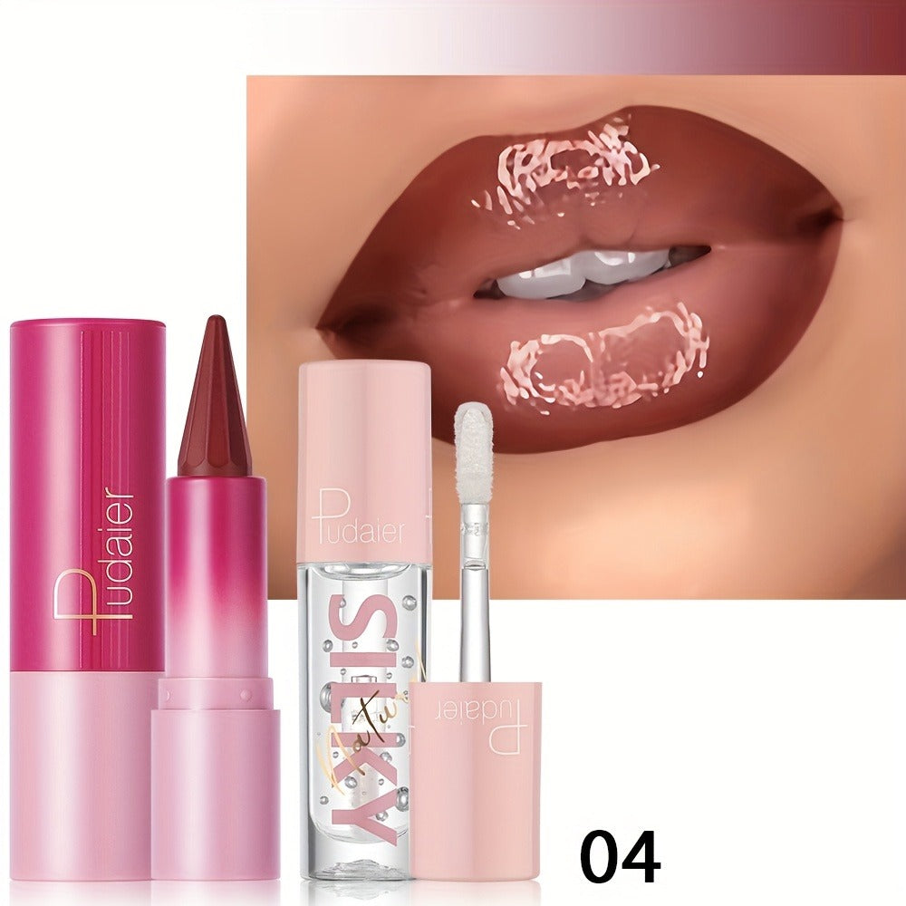 Lip Oil Lip Liner Duo 2-in-1 Precision Tip – Glossy Nourishing Hydrating Long-Lasting Silky Smooth Lip Color Pencil for Women