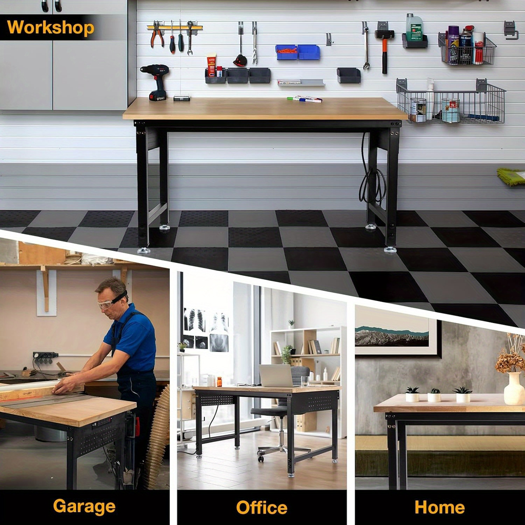 Adjustable 28–40-Inch Wood-Top Workbench in 60- or 96-Inch Widths with Pegboard, Wheels and Power Strip — image 12