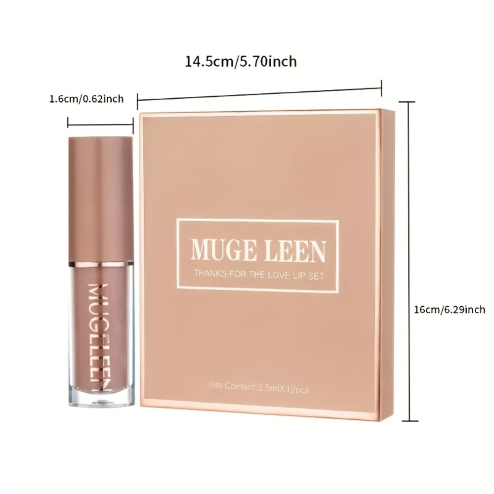 Lip Gloss Set by MUGE LEEN with 12 Mixed Nude, Pink and Red Lip Colors in a Presentation Box — image 5