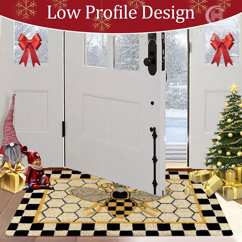 Bee Honeycomb Entryway Floor Mat with Black Check Border in Three Sizes from 15.74 x 23.62 to 17.71 x 47.24 Inches — image 3