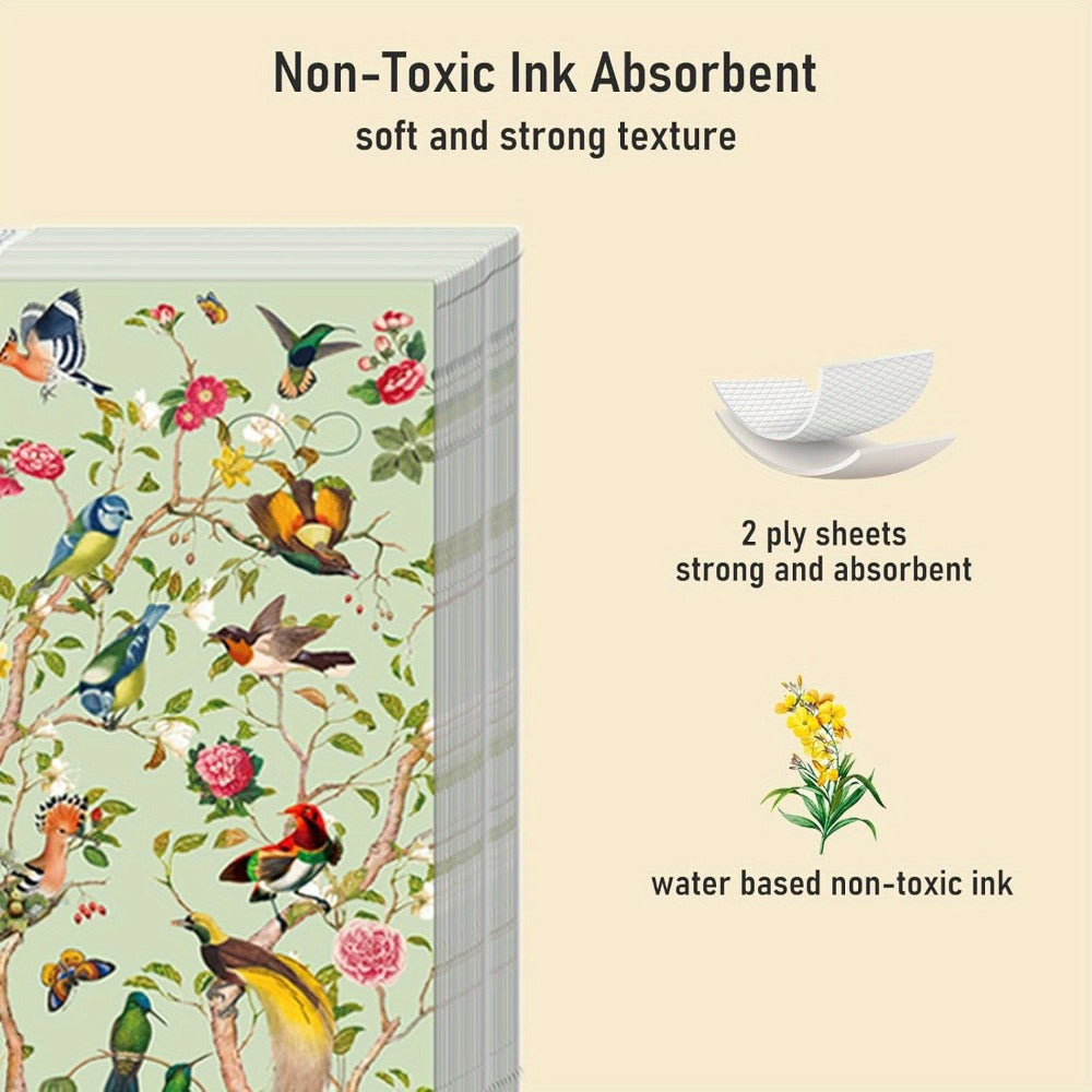 Vintage Floral Bird Watercolor Paper Napkins 100 Pcs – Decorative Disposable Guest Hand Towels for Bathroom, Wedding, Bridal 