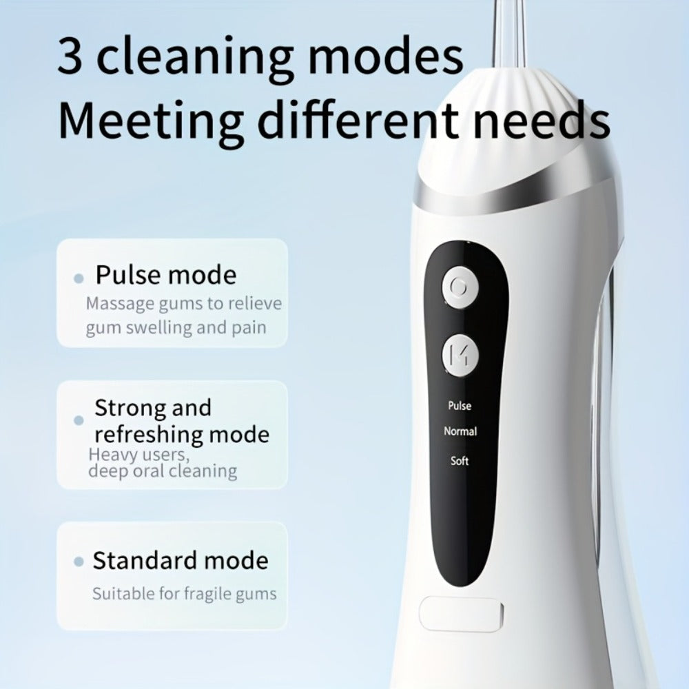 Water Flosser Portable Three-Mode Oral Irrigator with Brush Head Attachment, USB Charging and White, Black or Pink Options — 