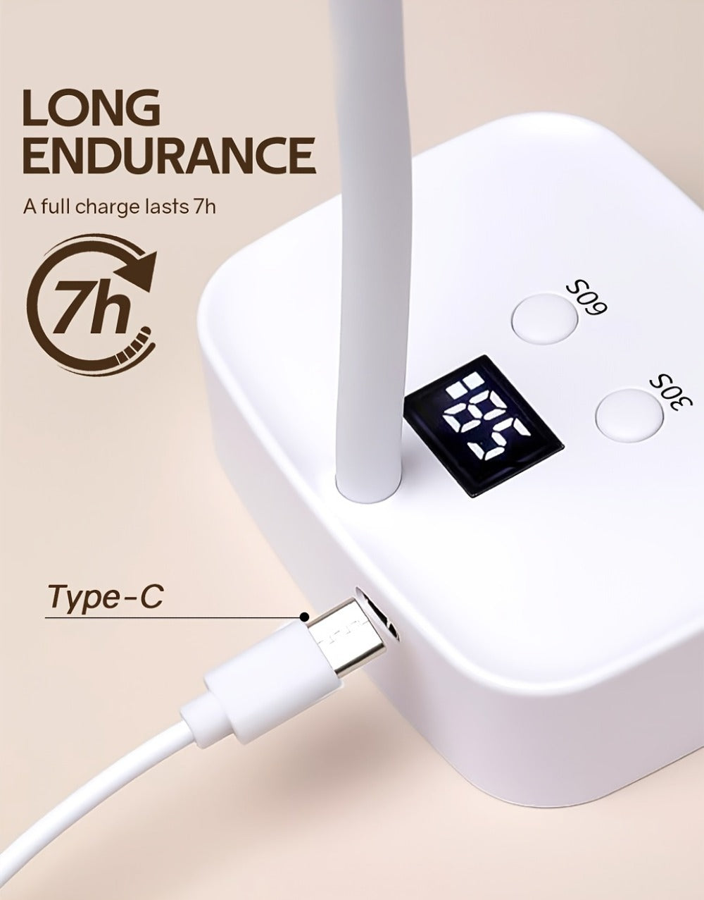 UV LED Nail Lamp Smart Sensor Auto-Start Rechargeable Cordless with 360° Flexible Gooseneck LCD Display 30s 60s Timer — image