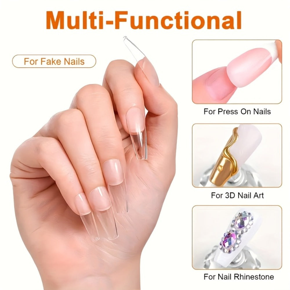 Clear Poly Nail Extension Gel 2-Piece Set, 100g Jars with Application Brush for 3D Sculpting and Rhinestone Nail Art — image 