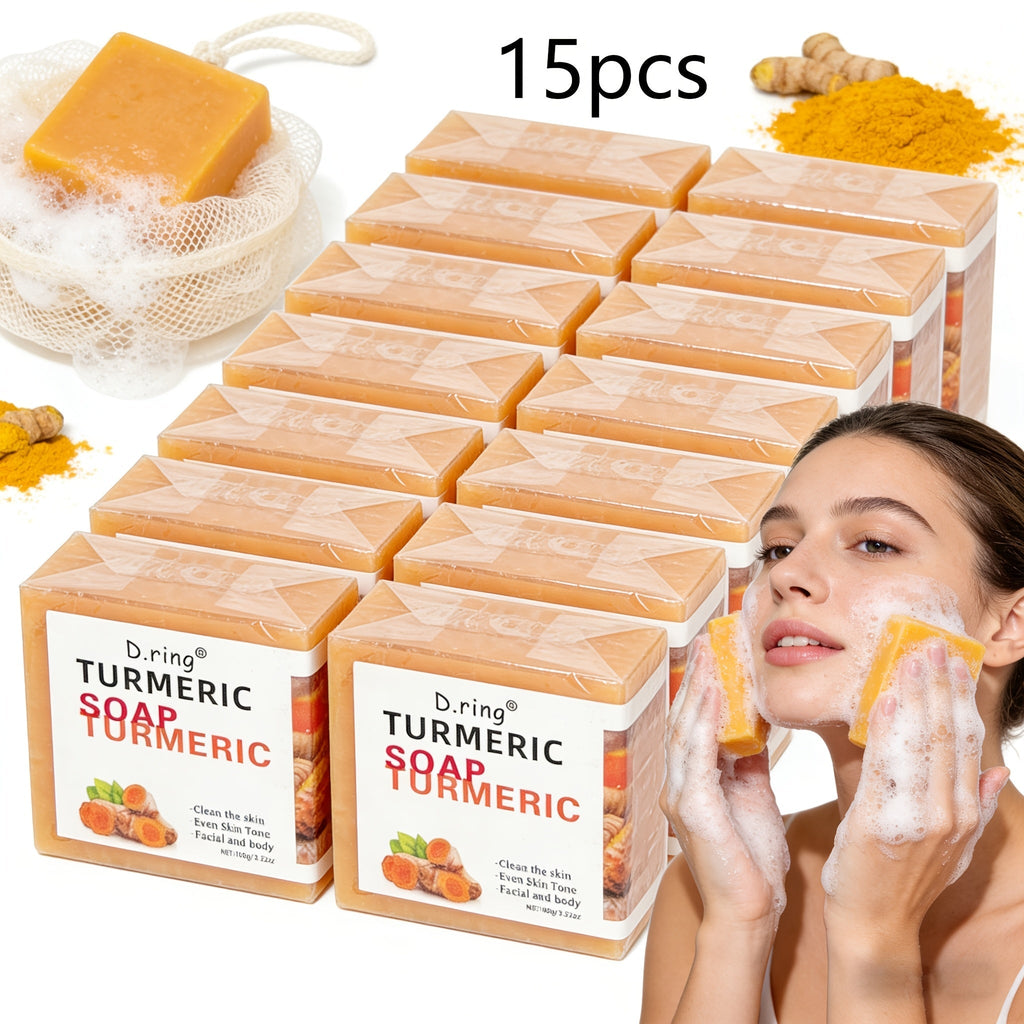 Kojic Acid Brightening Soap Bars 15-Pack – Turmeric Lemon Natural Face & Body Cleanser, Cold Processed Paraben-Free Formula —