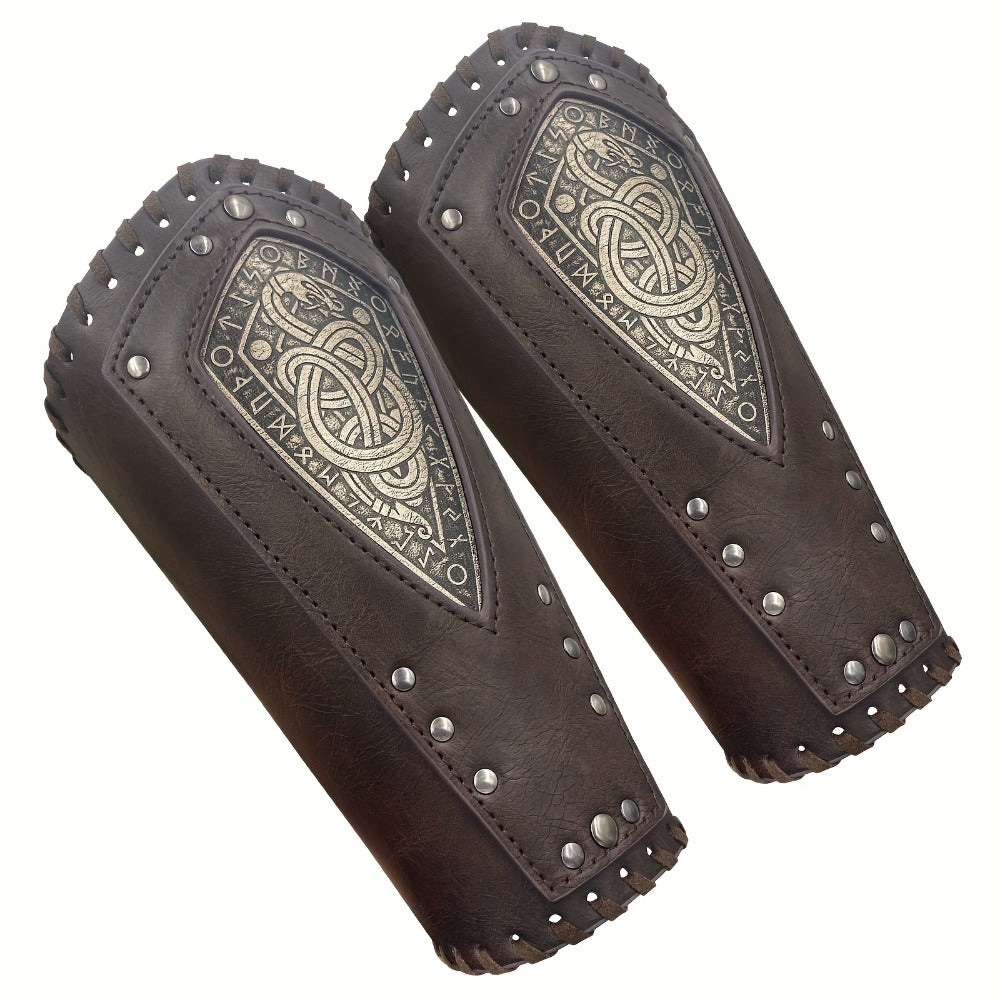 Viking Snake Wrist Guards 2-Pack Medieval Norse Leather Bracers, Nordic Retro Cosplay Props for Halloween LARP Renaissance Fa
