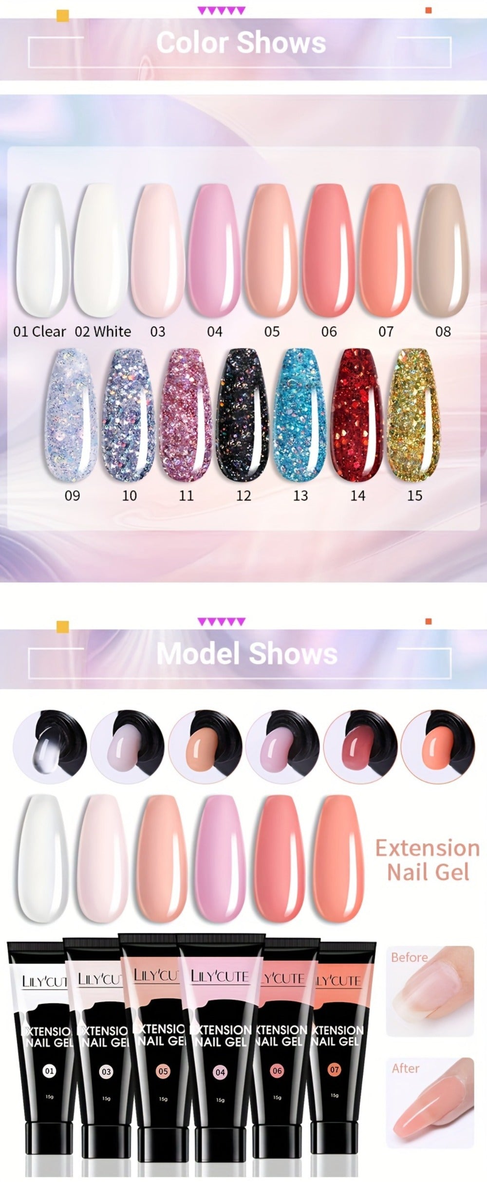 Builder Gel Nail Extension Kit – Quick Build UV LED Acrylic Gel in White Nude Pink Crystal for Nail Construction Overlay Scul