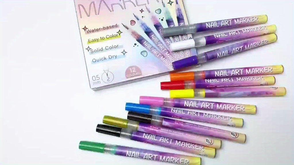 Acrylic Nail Art Pen Set 12 Colors 3D Doodle & Dot Stitching Pens, Quick Drying Precision Fine Tip — image 11