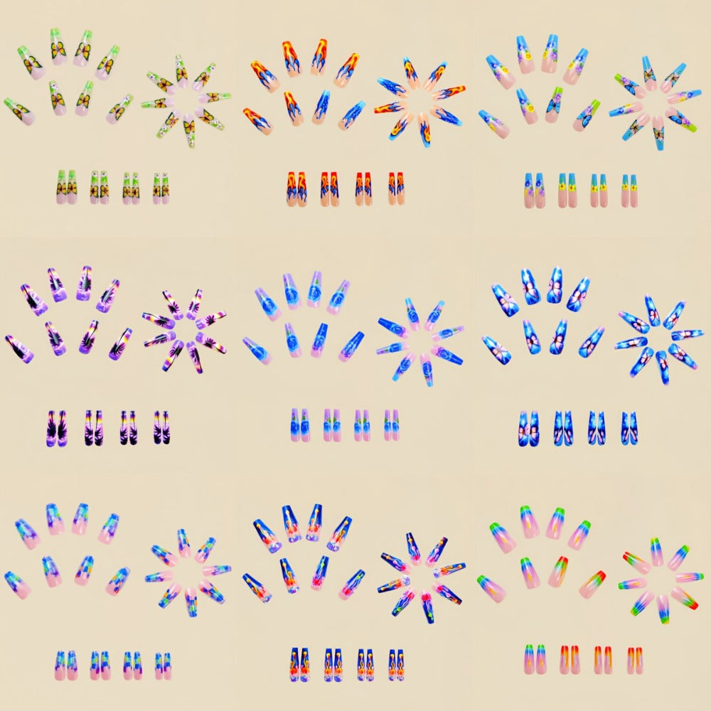 Press On Nails 216-Piece Medium Coffin Nude Pink Flower Glossy Reusable Full-Cover Set with ABS Option — image 2