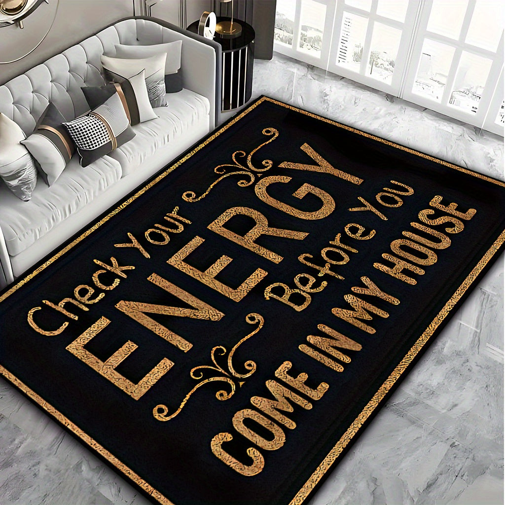 Black-and-Gold Check Your Energy Lettered Doormat in 16 x 24, 20 x 30 or 17 x 47-Inch Sizes — image 3