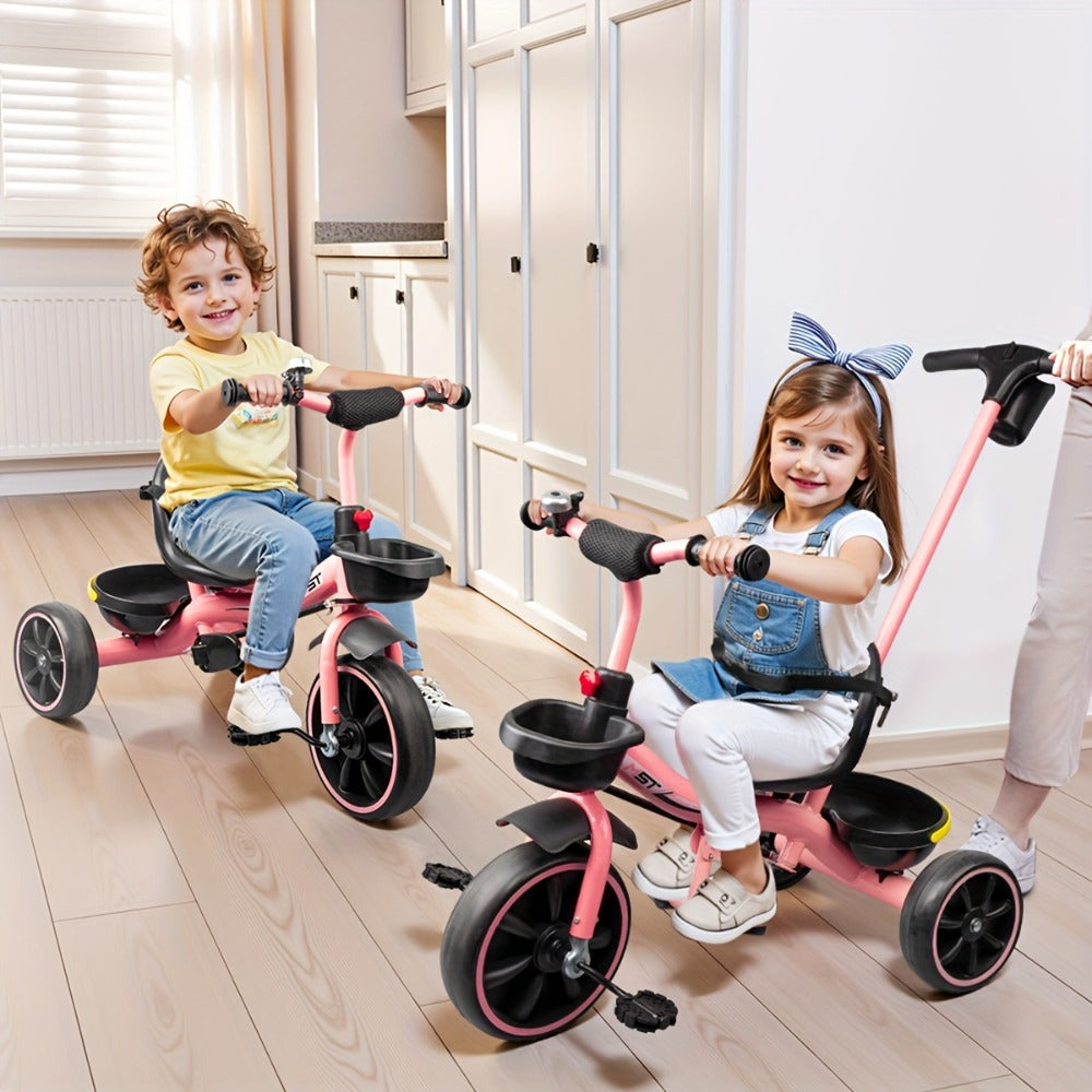 Push Handle Tricycle for Toddlers Girls Pink, 3 Wheel Trike Ages 18-60 Months with Padded Backrest — image 6