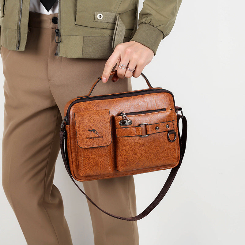 Men's Large Capacity PU Shoulder Bag Retro Business Style