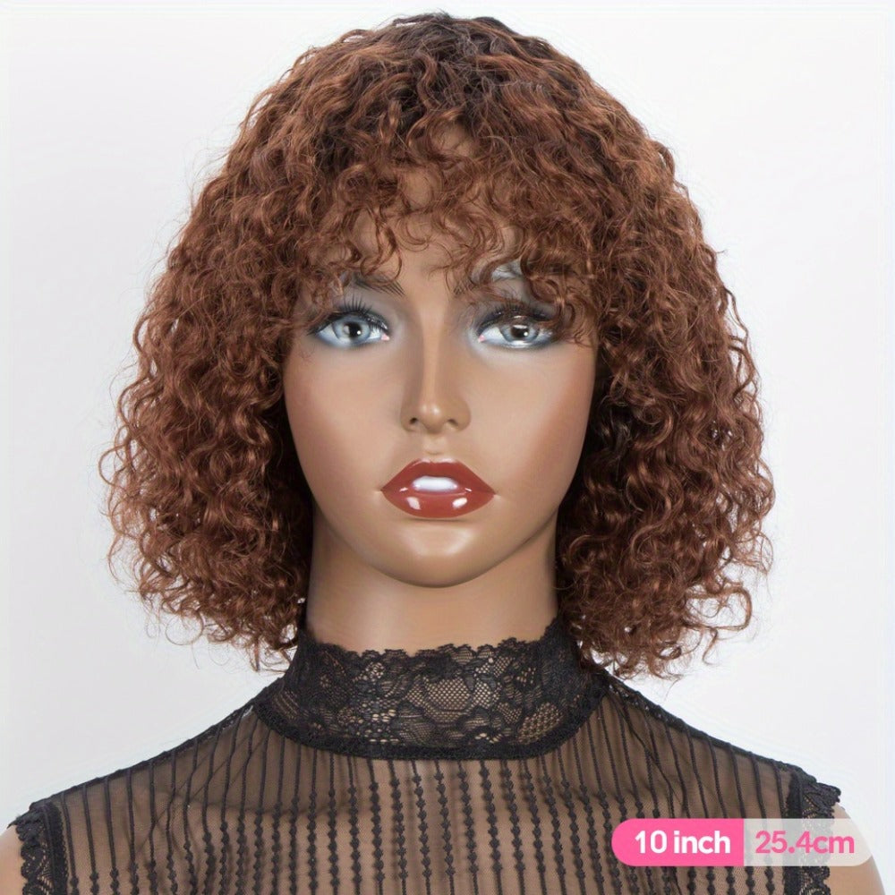 12-Inch Water Wave Bob Human Hair Wig with Bangs, 150% Density and TT1B/33 or P1B/30 Color — image 7