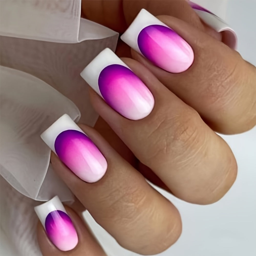 Press On Nails 216-Piece Medium Square Set with Ombre Gradient, White French-Tip and Marble Designs — image 8