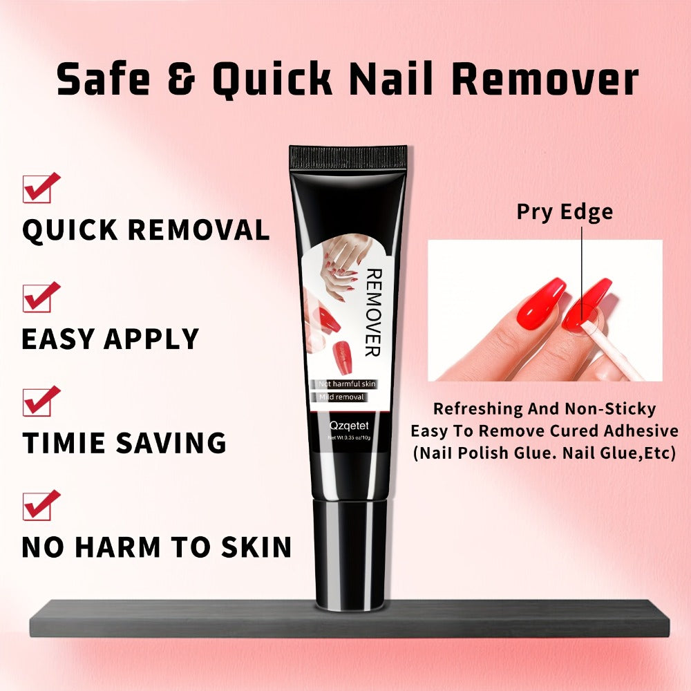 Press-On Nail Glue & Remover Kit 4pcs – 2x Semi-Solid Gel Nail Glue 10g + 2x Nail Polish Remover 10ml, Quick-Drying No-Lamp S