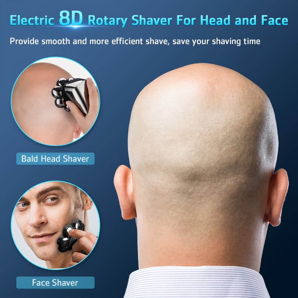 9D Floating Head Electric Razor for Bald Men 5-in-1 Grooming Kit Beard Trimmer Nose Hair Trimmer Facial Cleanser Body Groomer