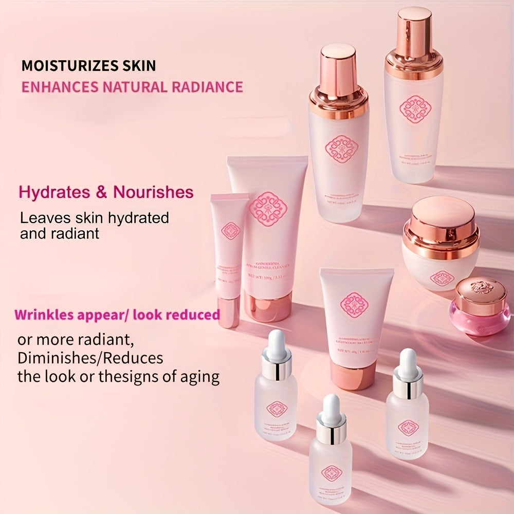 10-Piece Botanical Skincare Gift Set with Coordinated Bottles, Jars and Tubes in a Pink Presentation Box — image 3