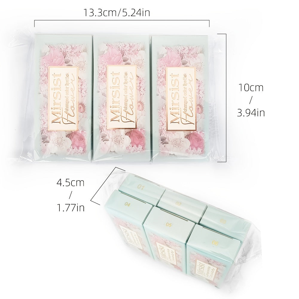 Flower Shaped pH Lip Balm Set 6pcs Individually Wrapped – Color Changing Transparent to Pink Tint, 6 Flavors Deep Moisturizin