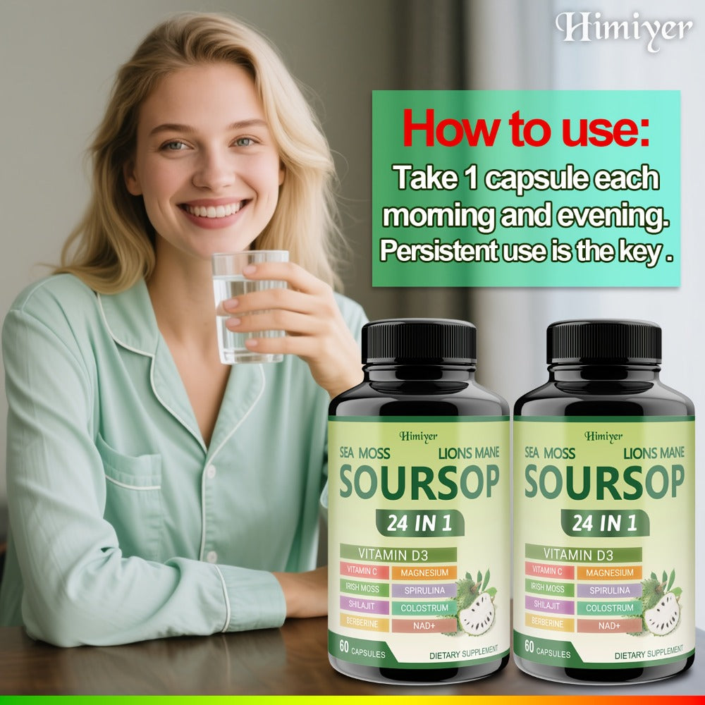 Soursop Capsules Advanced Herbal Supplement with Shilajit, Irish Moss, Berberine & NAD+, Immunity — image 6