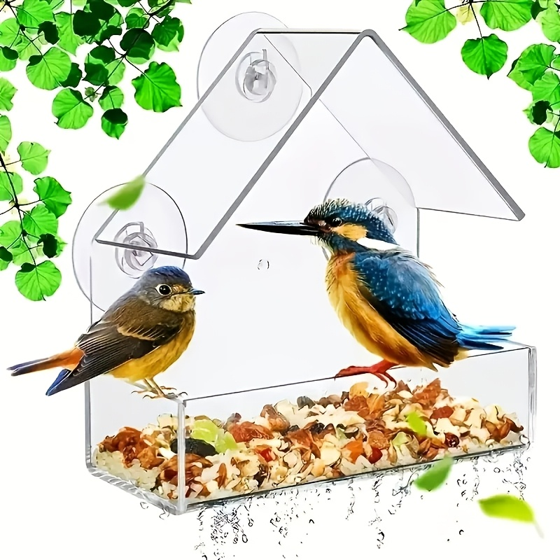 Clear Window-Mount Bird Feeder with Suction Cups, Roofed Seed Tray and Transparent Single Checkout — image 5