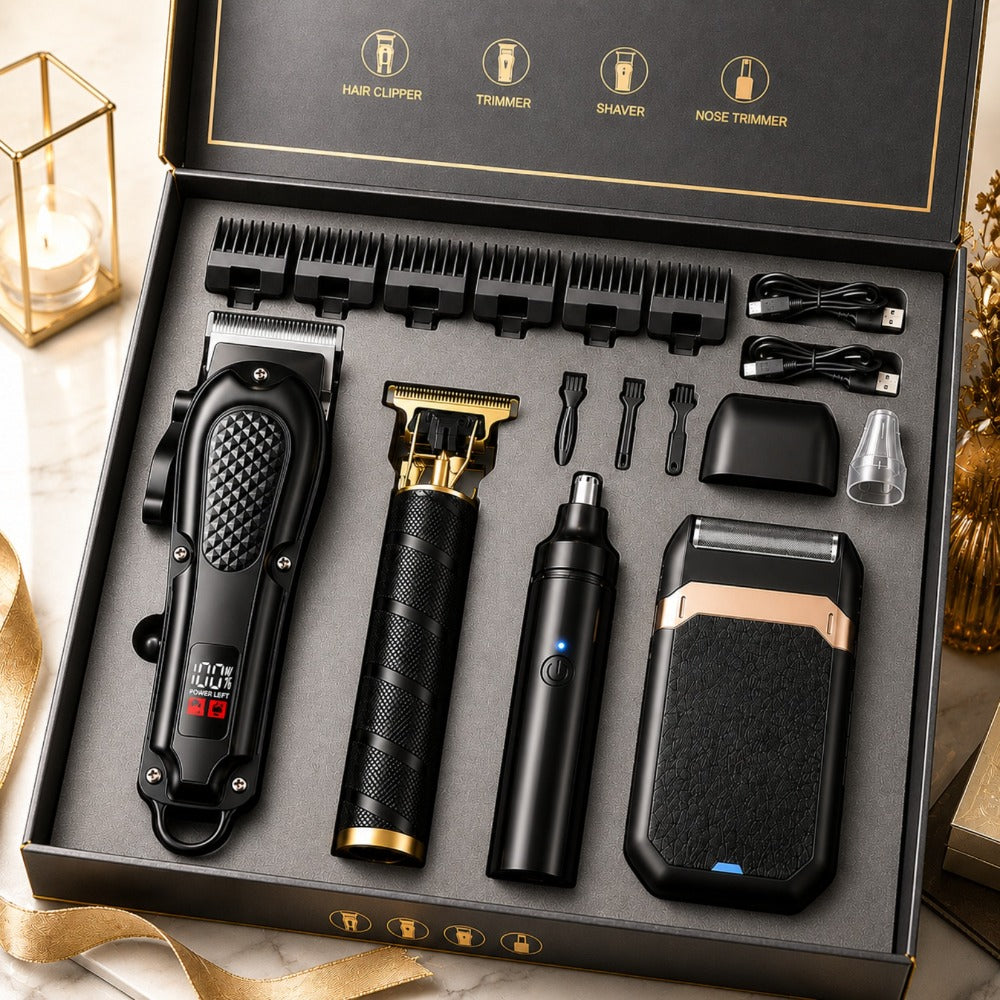 Electric Grooming Kit for Men with LCD Display – Cordless Rechargeable Hair Clipper & Trimmer Set, Home Travel & Car Use — im