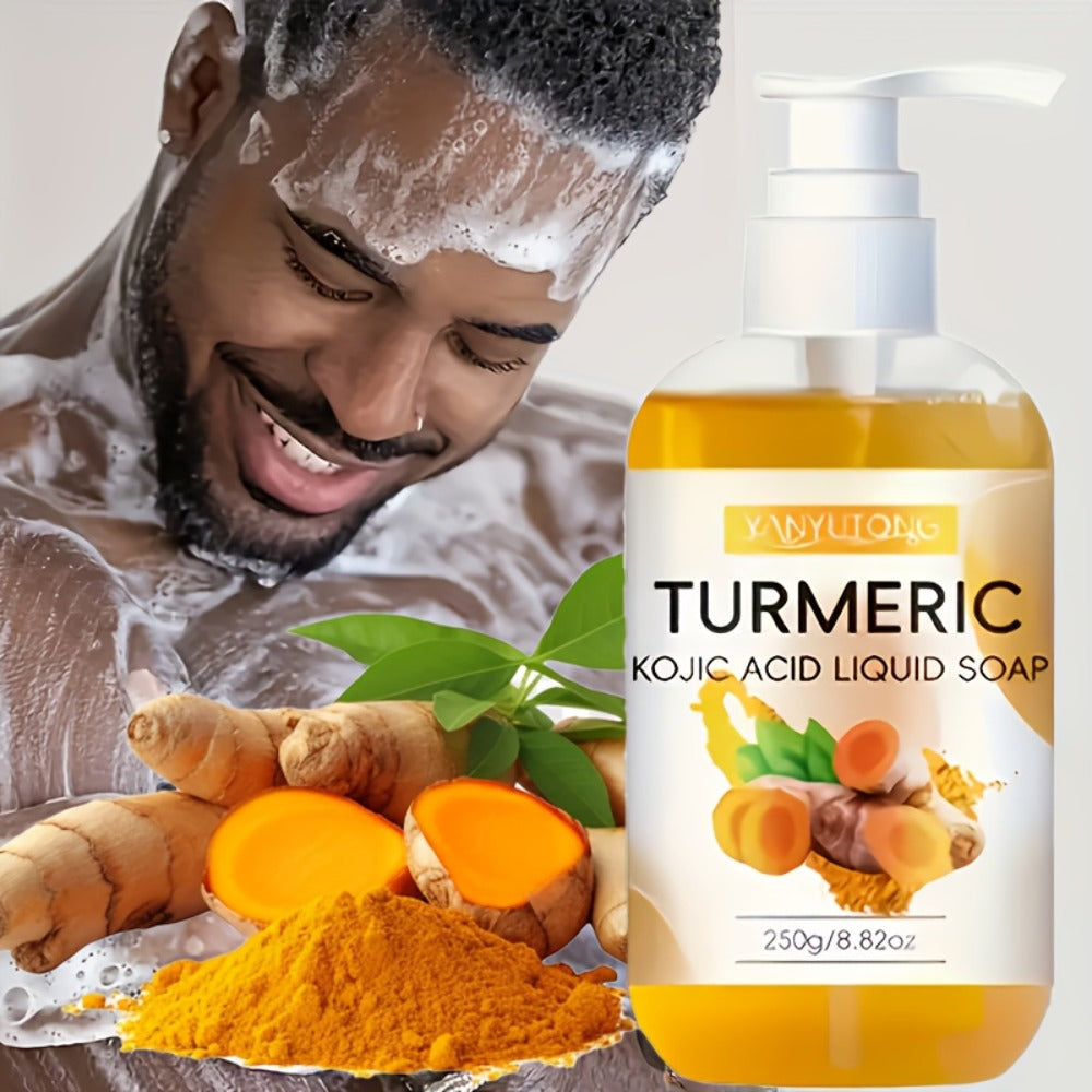 Turmeric Kojic Acid Liquid Soap 250g – Skin Brightening Body Wash for Dark Spots, Even Skin Tone, Deep Cleansing Rich Foam — 