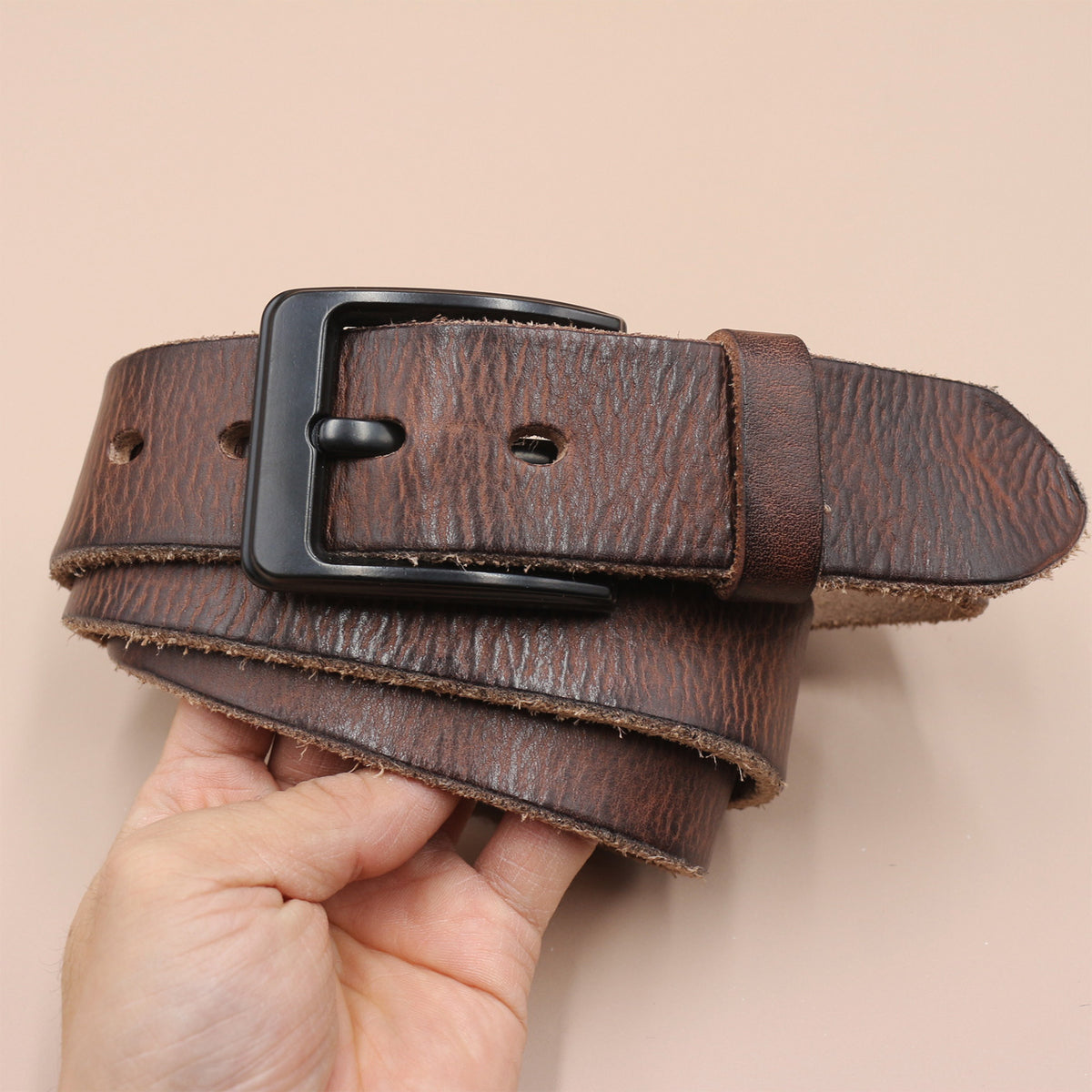 Korean Style Personality Top Layer Leather Pin Buckle Black Buttons Men's Leather Belt