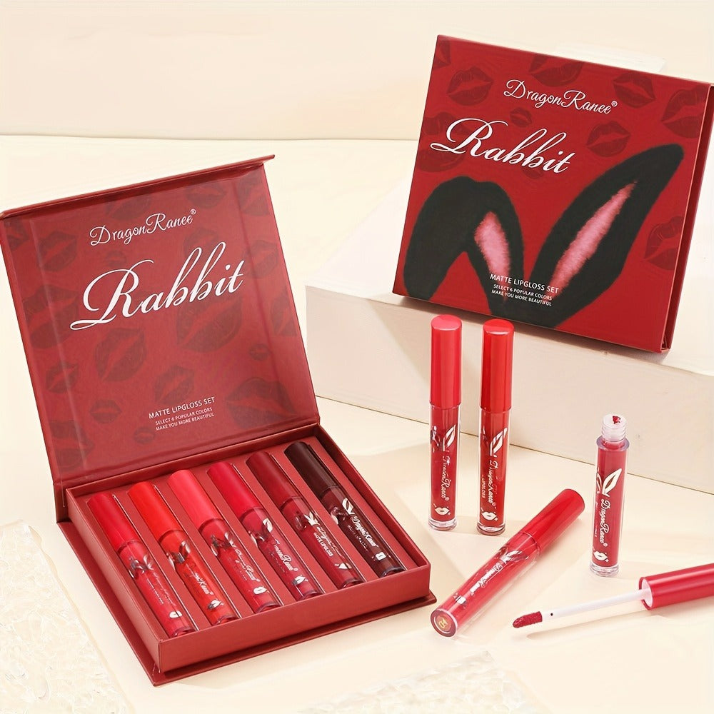 Red Lip Glaze Gift Set 6pcs in Elegant Box, Smudge-Proof Glazed Finish, Smooth Paste Formula — image 9