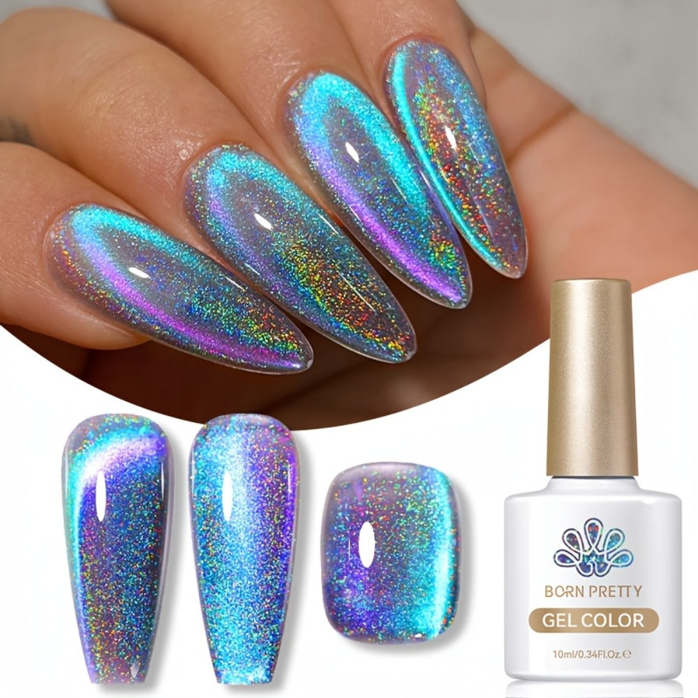 Gel Nail Polish in 10ml 9D Holographic Rainbow Cat-Eye with Magnetic Swirl and UV/LED Cure — image 6