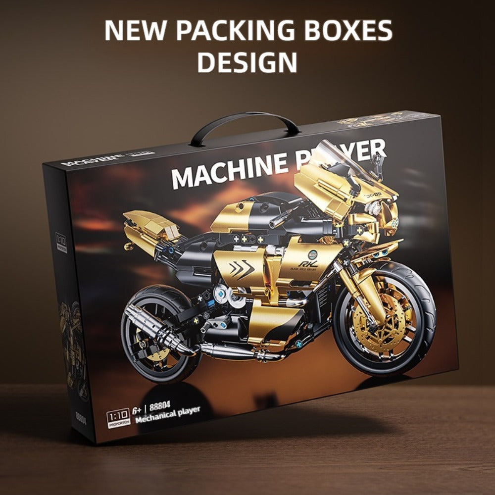 1000PCS Motorcycle Building Blocks 1:10 Scale DIY Black & Gold Motorbike Model Kit – Adult Collector Display Ornament — image