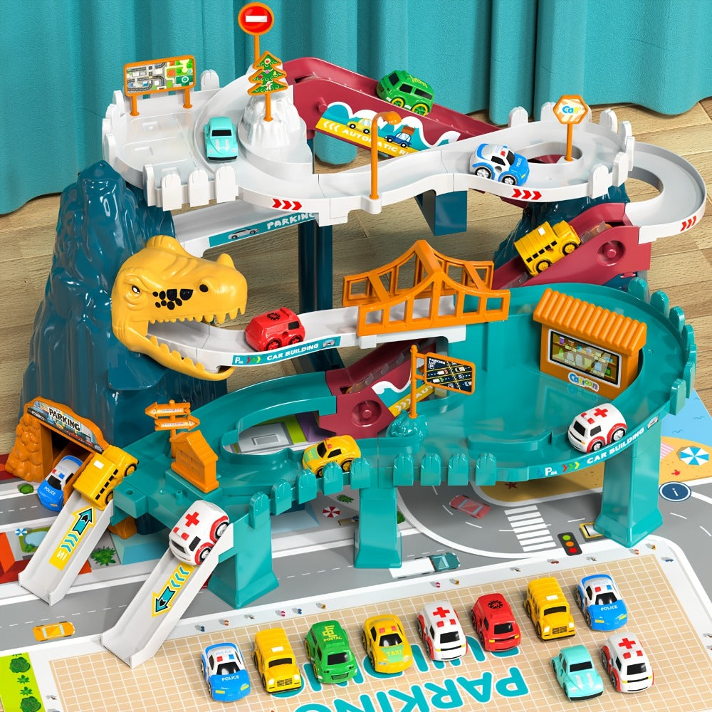Dinosaur Race Track Toy Set for Kids with 10 Mini Cars & Ramp Launcher with the Listed Color, Size or Set Options for Everyda