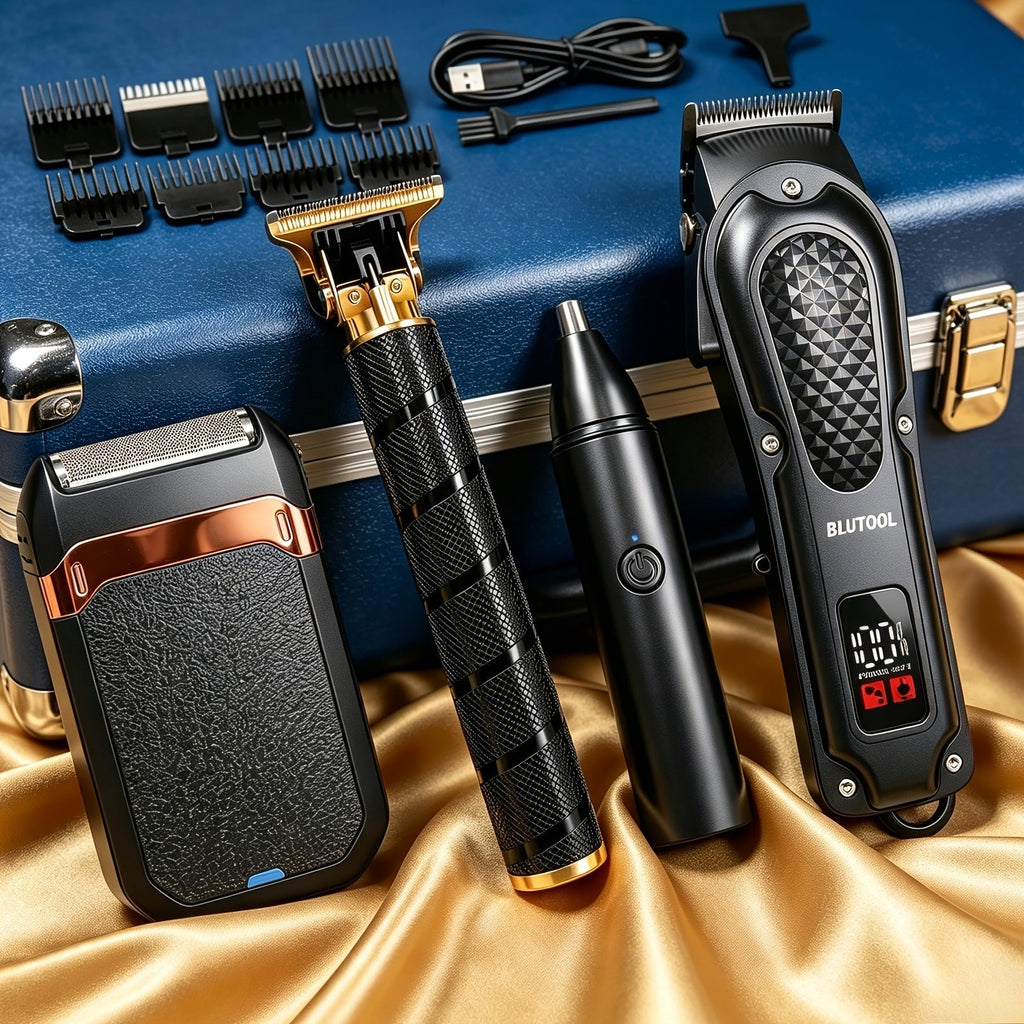 4-in-1 Cordless Grooming Kit for Men – Hair Clipper, Beard Trimmer, Electric Shaver & Nose Trimmer, Rechargeable Professional