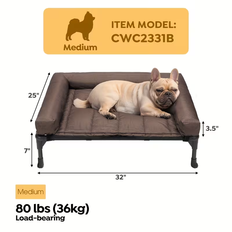 Elevated Dog Bed with Teslin Mesh Cot, Powder-Coated Steel Frame and Removable Bolster Top in Four Sizes — image 40