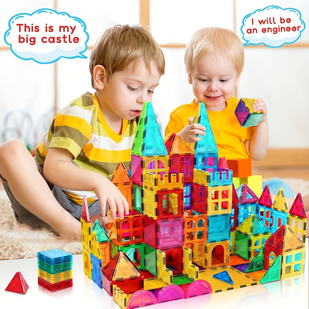 Magnetic Tiles 34-Piece Translucent Starter Building Set with Squares, Triangles, Gates and Window Shapes — image 5