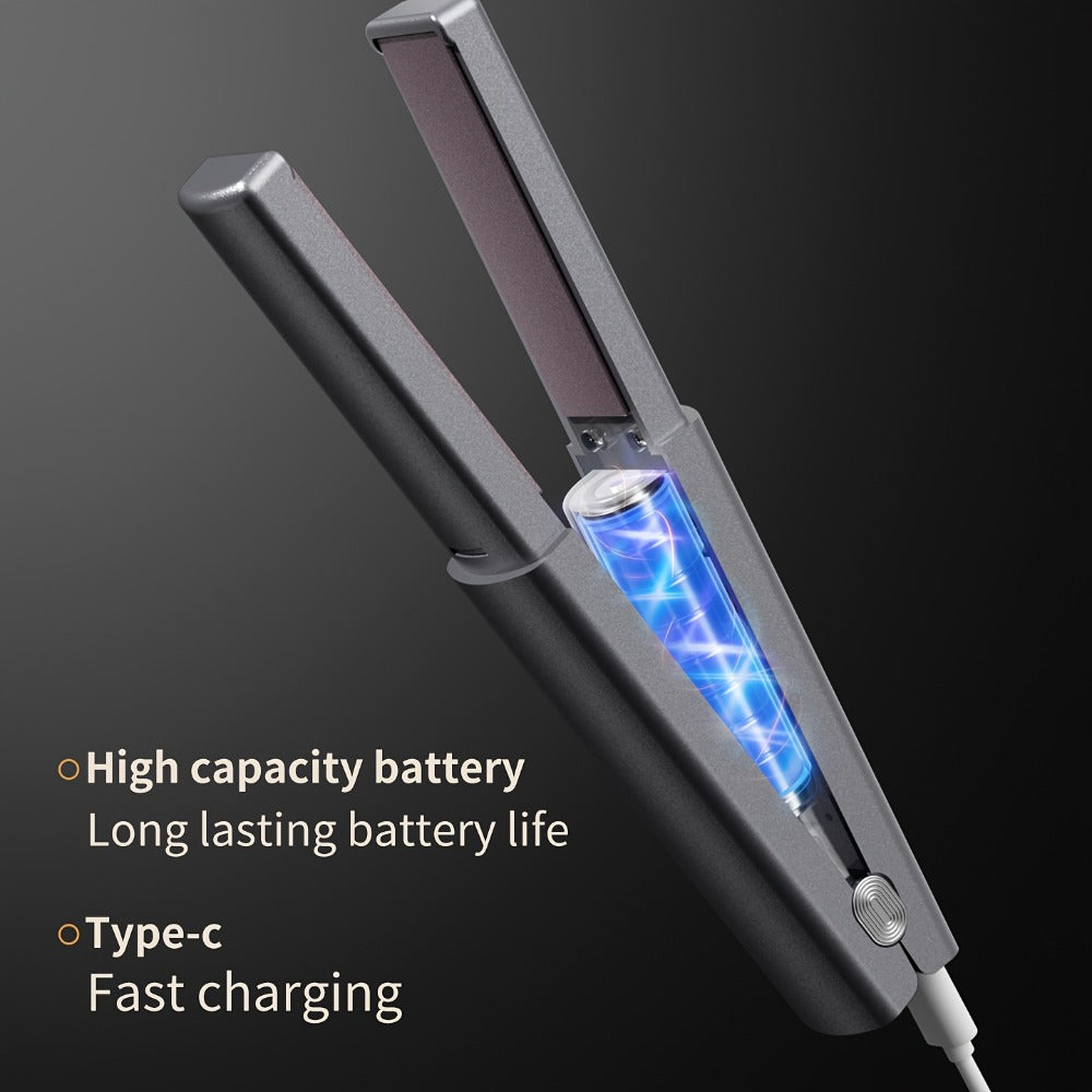 Cordless Straightener and Curler Hair Styling Tool with Three Heat Settings in Gray or Purple — image 9