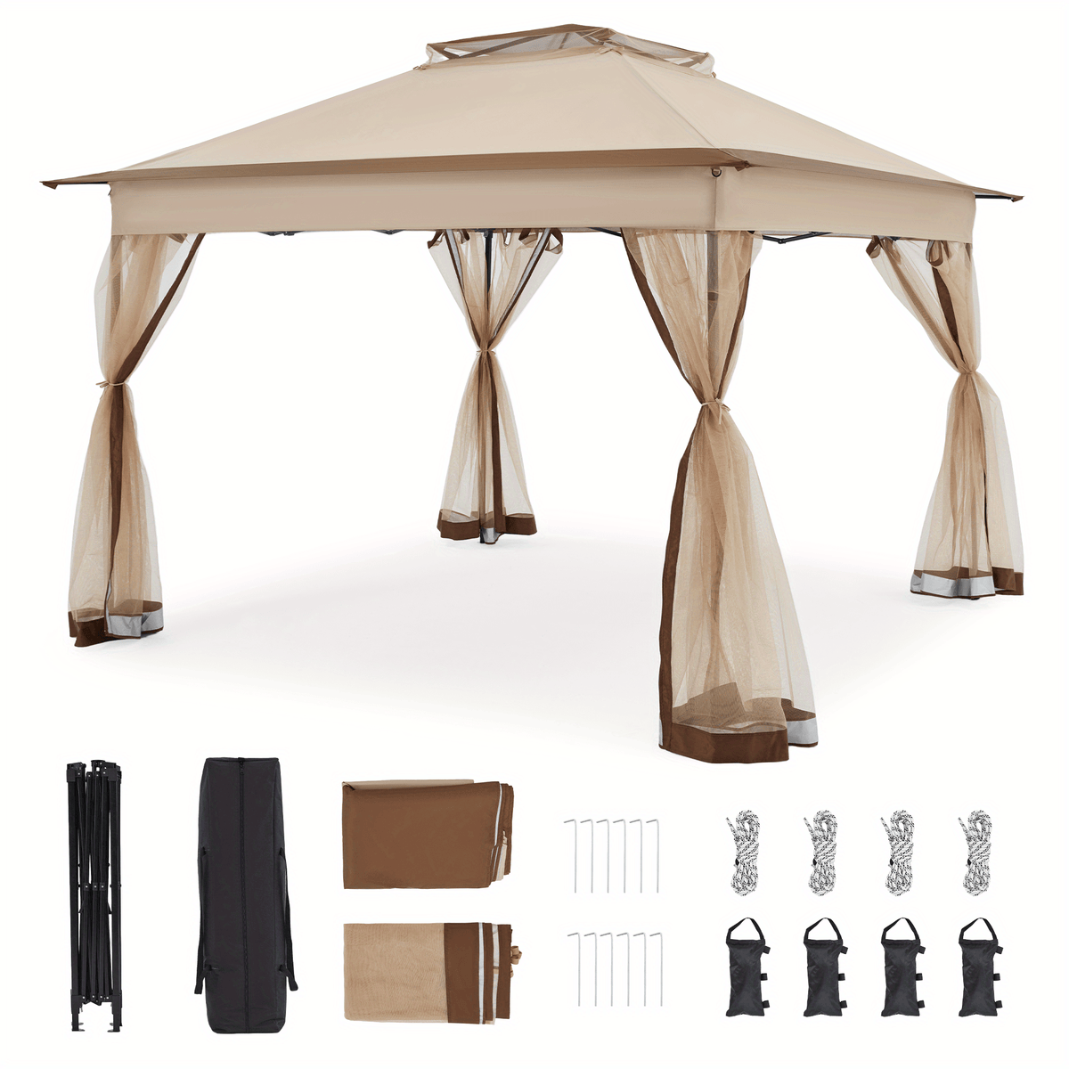 11x11ft Pop-Up Gazebo Tent with Full Mesh Curtains, Three Height Positions and Three Color Options — image 1