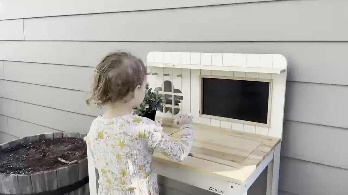 Potting Bench with Blackboard Removable Sink Hooks Double Shelf for Garden — image 24