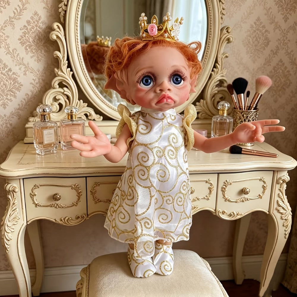 Fairy Elf Reborn Doll 15 Inch Vinyl Full Body Hand-Painted Collectible Art Doll with Wavy Hair & Crown — image 10