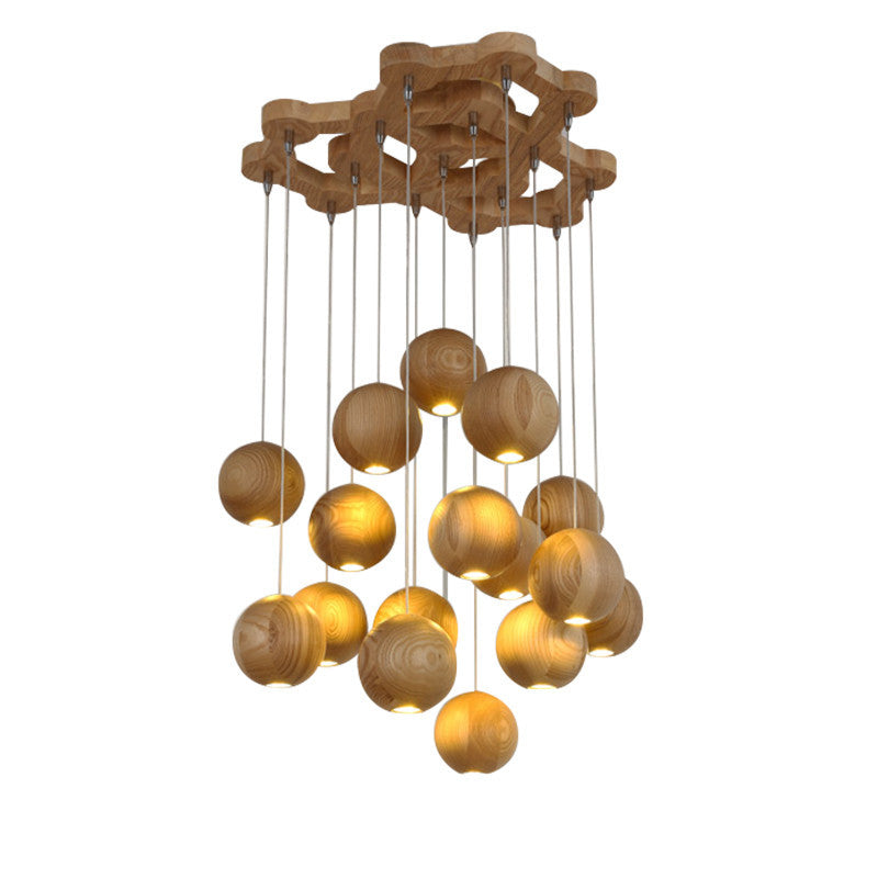Nordic wood solid wood ball chandelier creative personality living room dining room hanging lamps
