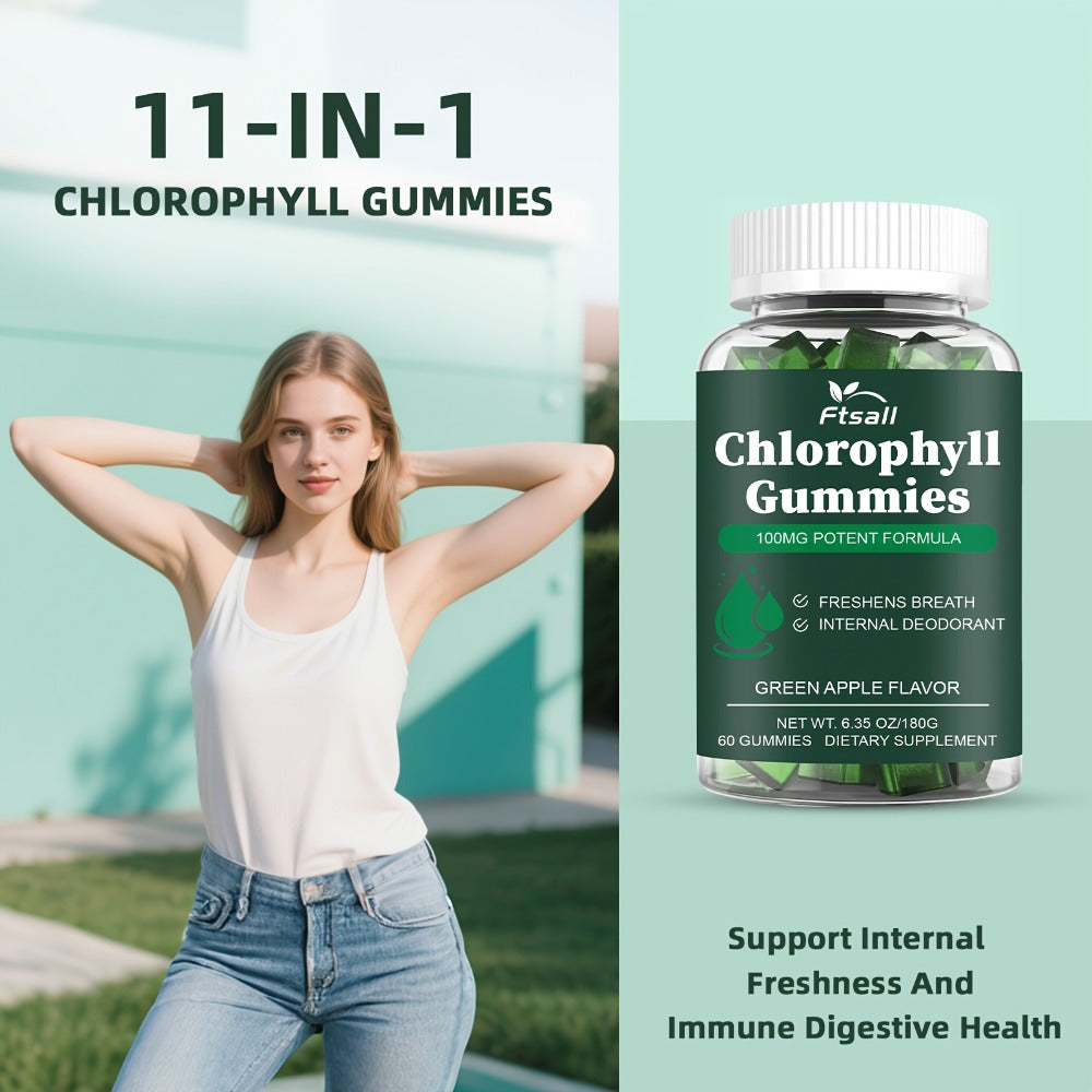 Chlorophyll Gummies 60 Count with Vitamin C D3 E B12 Zinc Irish Sea Moss Elderberry Echinacea & Apple Cider Vinegar — image 2